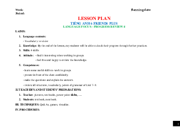 Giáo án Tiếng Anh 6 sách Friends Plus Review 4