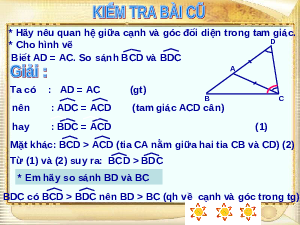 Giáo án điện tử Toán 7 Bài 2 Cánh diều: Quan hệ giữa góc và cạnh đối diện. Bất đẳng thức tam giác
