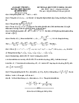 Đề khảo sát đội tuyển Toán 11 lần 2 năm 2021 – 2022 trường THPT Trần Phú – Vĩnh Phúc