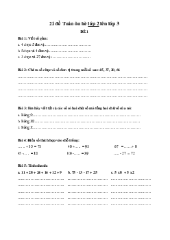 TOP 21 đề Toán ôn hè lớp 2 lên lớp 3 năm 2024