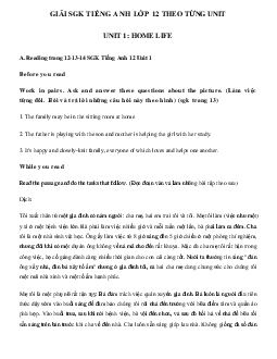 Giải Unit 1 lớp 12 Home Life hệ 7 năm