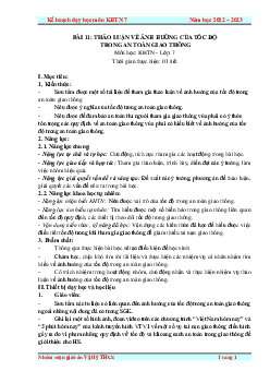 Giáo án Bài 11: Thảo luận về ảnh hưởng của tốc độ trong an toàn giao thông | Khoa Học Tự Nhiên 7 Kết nối tri thức