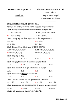 Đề giữa kì 1 Toán 6 năm 2023 – 2024 trường THCS Thạch Bàn – Hà Nội