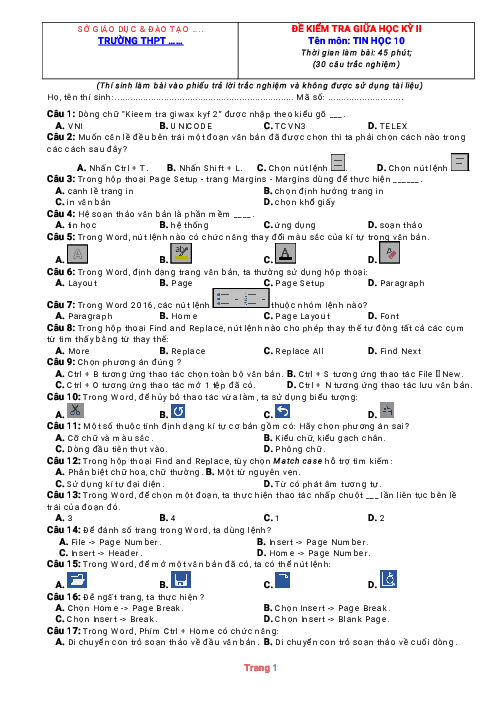 Đề thi giữa HK2 môn Tin 10 năm 2022 có đáp án (Đề 2)