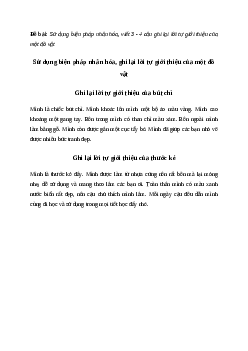 Sử dụng biện pháp nhân hóa, ghi lại lời tự giới thiệu của một đồ vật Tiếng việt 4 Chân trời sáng tạo