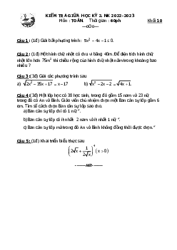Đề giữa kỳ 2 Toán 10 năm 2022 – 2023 trường THPT Gia Định – TP HCM