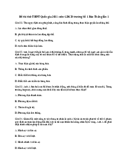 Đề thi thử THPT Quốc gia 2021 môn GDCD trường Số 1 Bảo Thắng lần 1(có đáp án)