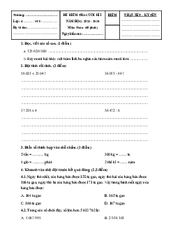 Đề thi học kì 1 môn Toán 4 năm 2023 - 2024 sách Kết nối tri thức với cuộc sống | Đề 1