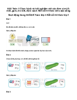 Giải Toán 3 Bài 34: Thực hành và trải nghiệm với các đơn vị mi-li-mét, gam, mi-li-lít, độ C | Kết nối tri thức