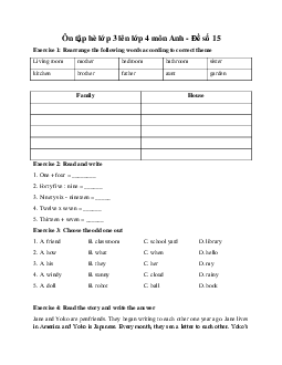 Ôn tập hè lớp 3 lên lớp 4 môn Anh - Đề số 15