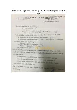 Đề thi học kì 1 lớp 9 môn Toán Phòng GD&ĐT Ninh Giang năm học 2018 - 2019