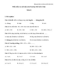 Bài tập cuối tuần Toán lớp 4 Kết nối tri thức - Tuần 12 (Nâng cao)