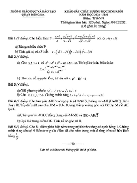 Đề thi học sinh giỏi Toán 9 năm 2021 – 2022 phòng GD&ĐT Đống Đa – Hà Nội
