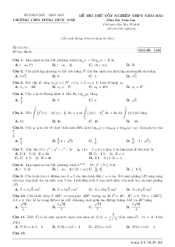 Đề thi thử Toán TN THPT năm 2021 trường Đông Thụy Anh – Thái Bình