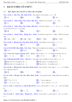 Bài tập trắc nghiệm số phức có đáp án – Nguyễn Hữu Nhanh Tiến Toán 12