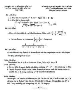 Đề chọn đội tuyển HSG Toán 10 năm 2022 – 2023 trường THPT chuyên Bến Tre