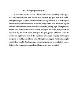 Tài liệu ôn tập kỹ năng Writing chủ đề :Why do people go to the gym ?