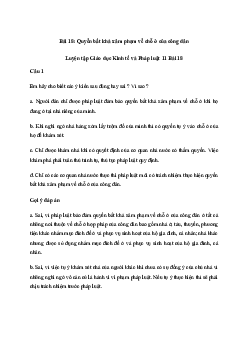 Giải Kinh tế và pháp luật 11 Bài 18: Quyền bất khả xâm phạm về chỗ ở của công dân | Kết nối tri thức