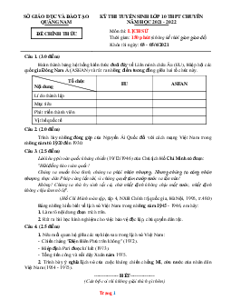 Đề Tuyển Sinh 10 Chuyên Lịch Sử Sở GD Quảng Nam 2021-2022 (Có Lời Giải)