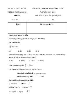 Đề kiểm tra cuối học kì 2 môn Toán lớp 4 trường Tiểu học Sông Nhạn, Đồng Nai