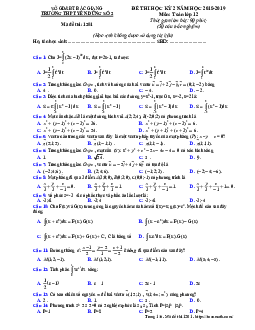 Đề thi học kỳ 2 Toán 12 năm 2018 – 2019 trường Yên Dũng 2 – Bắc Giang