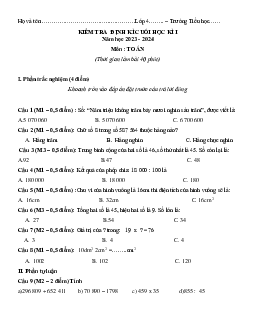 Đề thi học kì 1 môn Toán 4 năm 2023 - 2024 sách Cánh diều | đề1