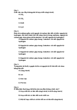 Trắc nghiệm Khoa học tự nhiên 7 Bài 6: Giới thiệu về liên kết hóa học| Kết nối tri thức