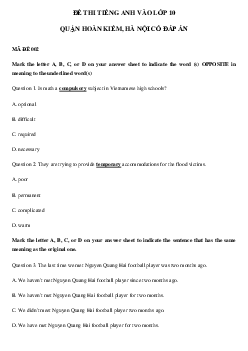 Đề thi thử vào 10 môn tiếng Anh quận Hoàn Kiếm, Hà Nội năm 2023