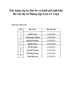 Xây dựng dự án đầu tư và đánh giá tính khả thi của dự án Phòng tập Gym và Yoga | Tài chính doanh nghiệp | HVNH
