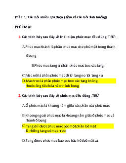Câu hỏi trắc nghiệm ôn tập Giải phẫu phần bụng dưới có đáp án