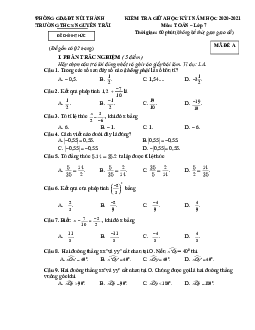 Đề thi giữa kỳ 1 Toán 7 năm 2020 – 2021 trường THCS Nguyễn Trãi – Quảng Nam