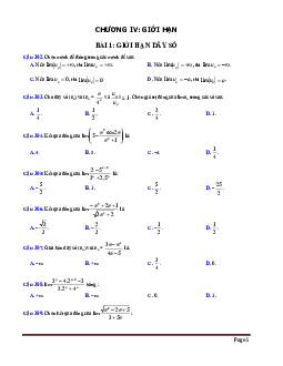 Bài tập trắc nghiệm giới hạn dãy số, giới hạn hàm số, hàm số liên tục môn Toán lớp 11 (có đáp án)