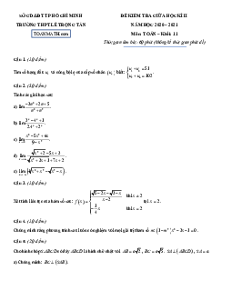 Trích dẫn đề thi giữa kì 2 Toán 11 năm 2020 – 2021 trường THPT Lê Trọng Tấn – TP HCM