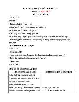 Chủ đề 25: Mẹ và cô | Bài 5 | Giáo án Tiếng Việt 1 bộ sách Chân trời sáng tạo