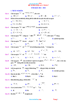 Đề cương ôn tập thi toán lớp 7 học kì II năm 2022