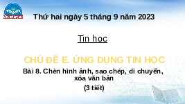 Giáo án điện tử Tin học 4 Bài 8 Chân trời sáng tạo: Chèn hình ảnh, sao chép, di chuyển, xóa văn bản