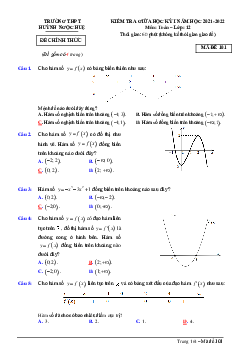 Đề giữa HK1 Toán 12 năm 2021 – 2022 trường THPT Huỳnh Ngọc Huệ – Quảng Nam