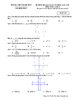 Đề kiểm tra KSCL lần 2 Toán 12 năm 2018 – 2019 trường Thanh Thủy – Phú Thọ