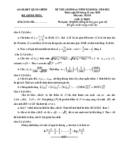 Đề thi chọn HSG tỉnh Toán 12 năm 2020 – 2021 sở GD&ĐT Quảng Bình