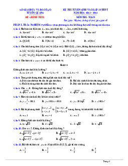 Đề thi tuyển sinh lớp 10 môn Toán năm 2021 – 2022 sở GD&ĐT Tuyên Quang