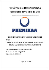 Bài Tiểu Luận Nhập Môn Luật Kinh Tế: Định Hướng Nghề Nghiệp Tương Lai. Môn Nhập môn pháp luật kinh tế | Đại học Trường Đại học Phenika.