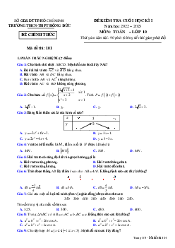 Đề cuối học kì 1 Toán 10 năm 2022 – 2023 trường THCS&THPT Hồng Đức – TP HCM
