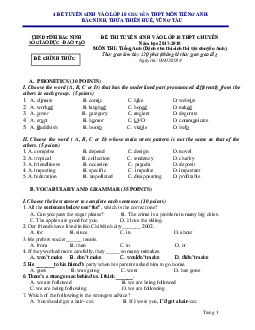 4 đề tuyển sinh vào lớp 10 chuyên THPT môn Tiếng Anh ,Bắc Ninh ,Thừa Thiên Huế ,Vũng Tàu