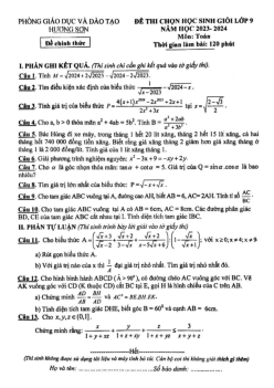 Đề học sinh giỏi Toán 9 năm 2023 – 2024 phòng GD&ĐT Hương Sơn – Hà Tĩnh