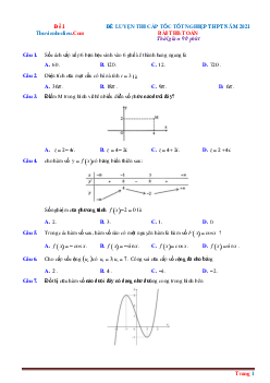 Bộ 5 đề luyện thi cấp tốc tốt nghiệp THPT 2021 môn Toán -Bộ 1 (có lời giải chi tiết và đáp án)