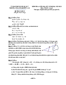Đề tham khảo học kỳ 1 Toán 8 năm 2022 – 2023 trường THCS Phạm Hữu Lầu – TP HCM