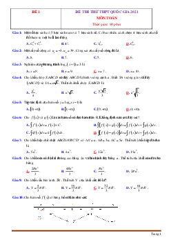 Bộ đề thi thử tốt nghiệp thpt 2021 môn toán có đáp án lời giải chi tiết (bộ 1)