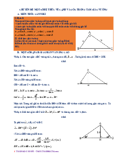 Chuyên đề một số hệ thức về cạnh và góc trong tam giác vuông