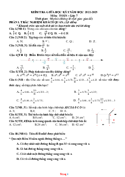 Đề thi giữa học kì I toán 7 năm 2022-2023 đề 2 (có đáp án chi tiết)