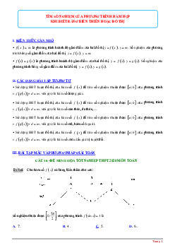 Tìm số nghiệm của phương trình hàm hợp khi biết bảng biến thiên hoặc đồ thị Toán 12